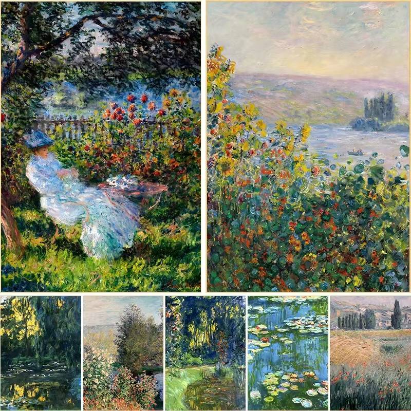 ภาพวาดผ้าใบชุด Vintage Claude Monet Waterlily Pond ธรรมชาติภูมิทัศน์ Wall Art สําหรับห้องนั่งเล่นตกแต่งบ้าน Frameless