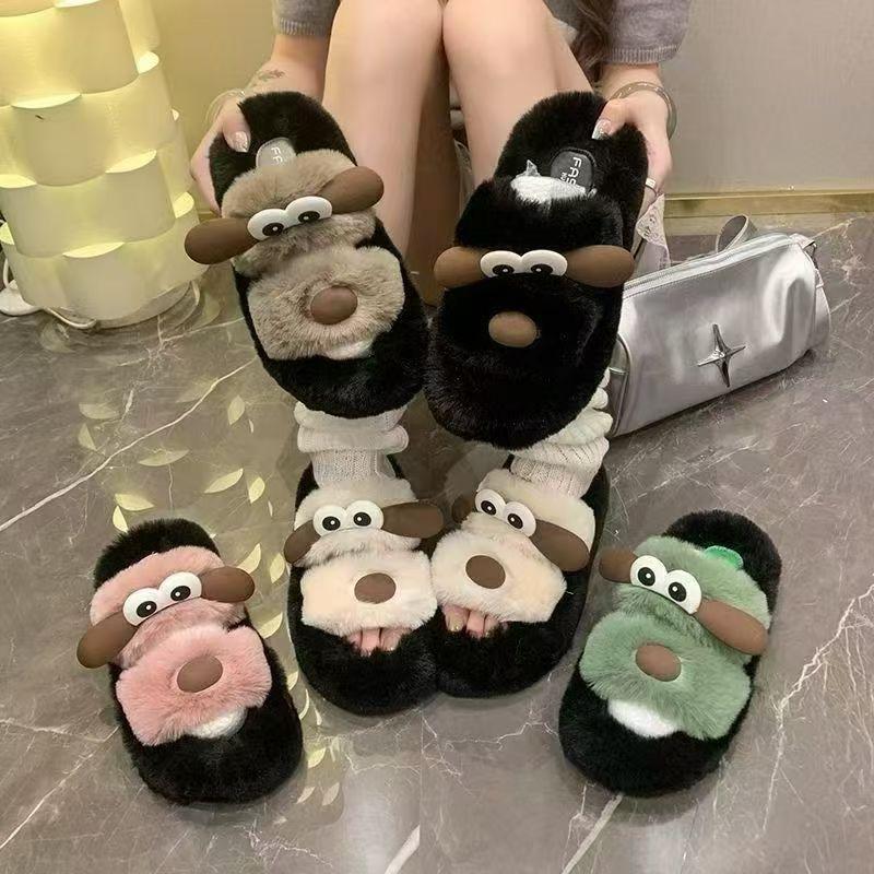 รองเท้าแตะสำหรับสุนัขตุ๊กตา แบบเปิดนิ้วเท้า มีขน ออกแบบน่ารัก ป้องกันการลื่น และเหมาะกับฤดูหนาวCK58