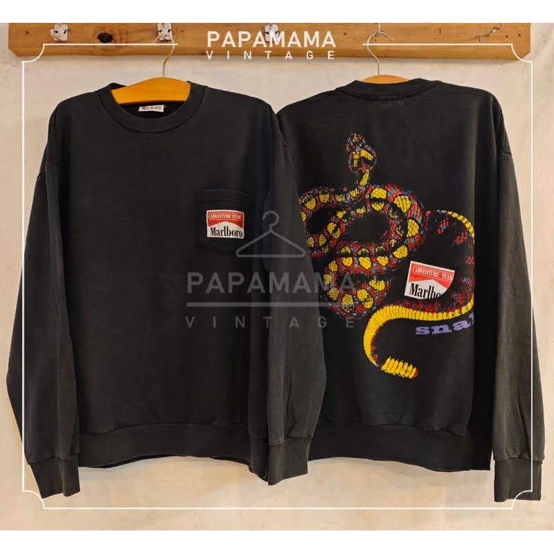 Marlboro Snake pass Long sleeve jumper Sweater Bio Washed เสื้อวินเทจ เสื้อโฆษณา papamama vintage sh