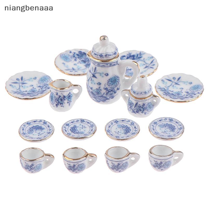 (niangbenaaa) 15 ชิ้น 1:12 Dollhouse Miniature Tableware Porcelain เซรามิคถ้วยชาชุดใหม่