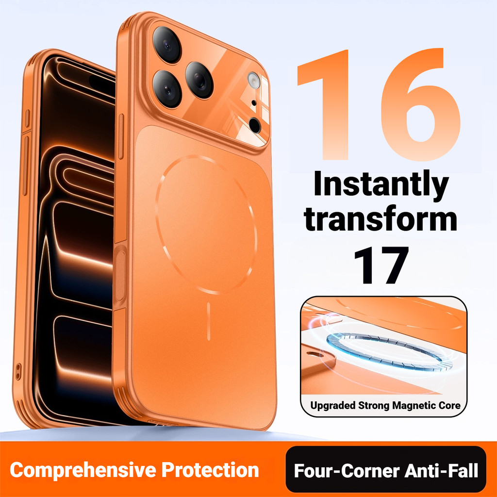 YOOVEI [ใหม่] เคสสําหรับ iphone 16 Pro Max ทันทีเปลี่ยน iPhone 17 Pro Max, เคสแม่เหล็กพร้อมตัวป้องกันเลนส์กล้องสําหรับ iPhone 17/16/15/14/13 Pro Max - สีส้ม