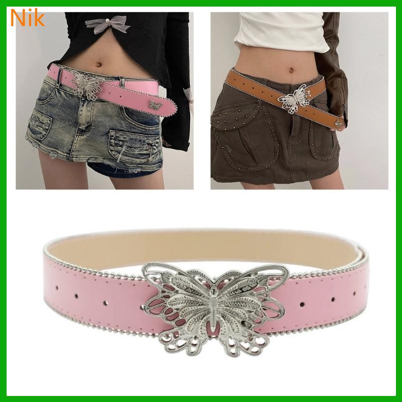 PU Leathers Belt Pin Buckle Belt Y2K Butterfly Buckle Wide Belt Adult Waistband