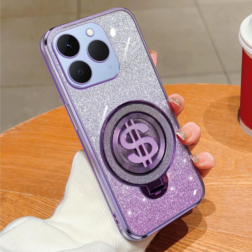 เคสนิ่ม Realme 15T Glitter Dollar Ring Stand รองรับปลอกชาร์จไร้สาย Handphone