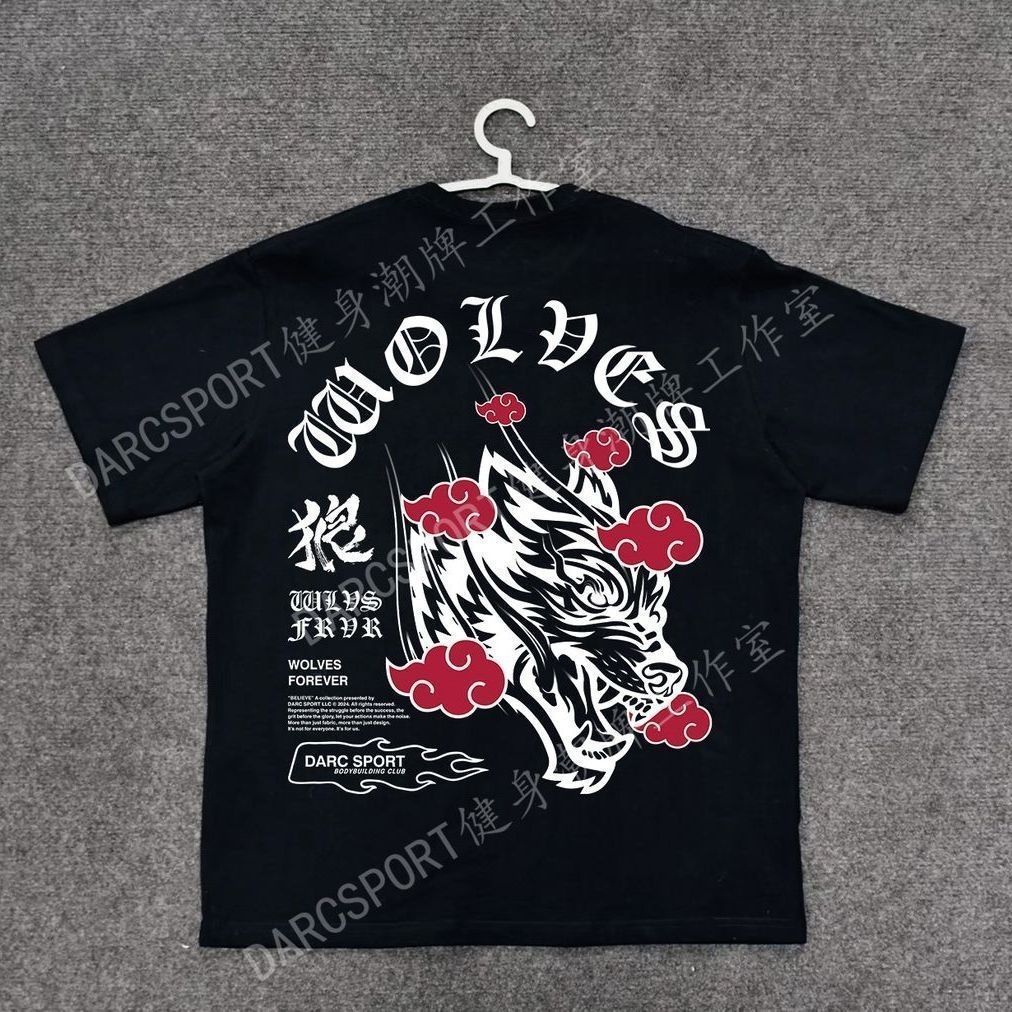 < Darcsport New Style > Wolf Head Street Wear Loose Niche Street Wear Round Neck Print Trend Loose T