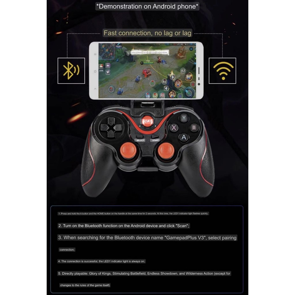X3 คอนโทรลเลอร์เกมไร้สาย Bluetooth 2.4G รองรับโทรศัพท์ รูปที่ 5