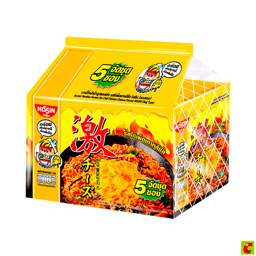 นิสชิน บะหมี่กึ่งสำเร็จรูปแบบแห้ง รสไก่เผ็ดเกาหลีชีส 60 ก. แพ็ค 5