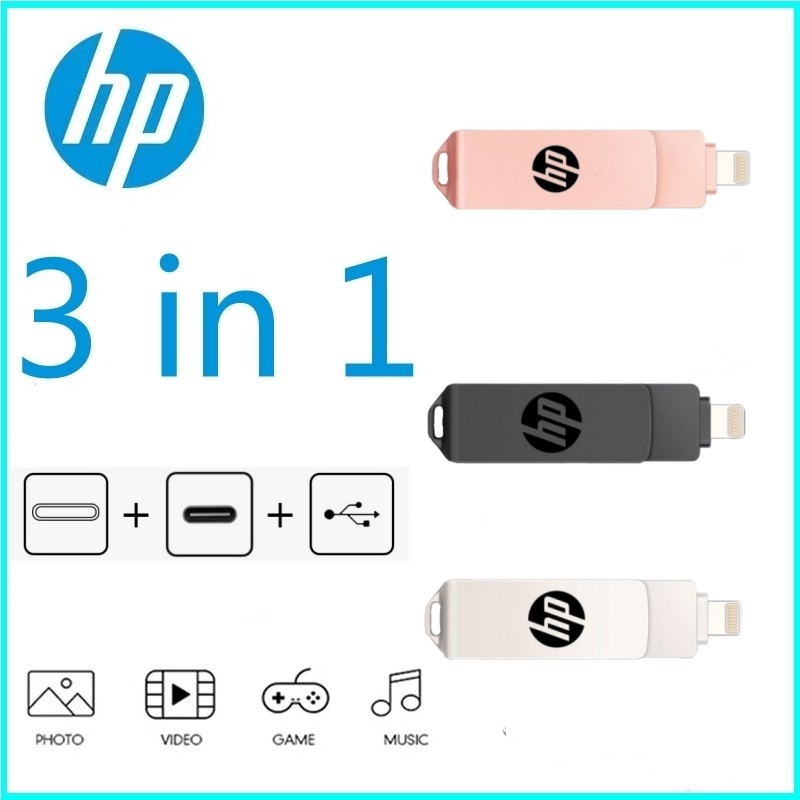HP 2TB OTG แฟลชไดรฟ์โลหะ U Disk แท่งหน่วยความจํากันน้ํา 1TB ไดรฟ์ปากกาความเร็วสูงสําหรับโทรศัพท์/Type-C/Usb