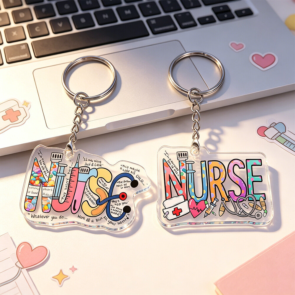 ขอบคุณของขวัญพยาบาล พวงกุญแจพยาบาลน่ารักอะคริลิคใสสีสัน NURSE Letter Design Key แหวนสําหรับพนักงานทางการแพทย์และนักเรียน