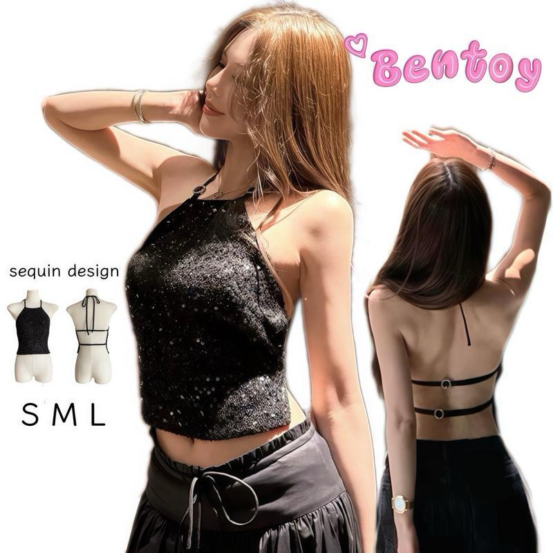 Bentoy 2179 พร้อมส่ง เสื้อสายเดี่ยวว้าวหลัง สายห้อยคอ แซ่บมาก งานหรูดูแพงมาก Glitterทั้งตัว สวยมาก