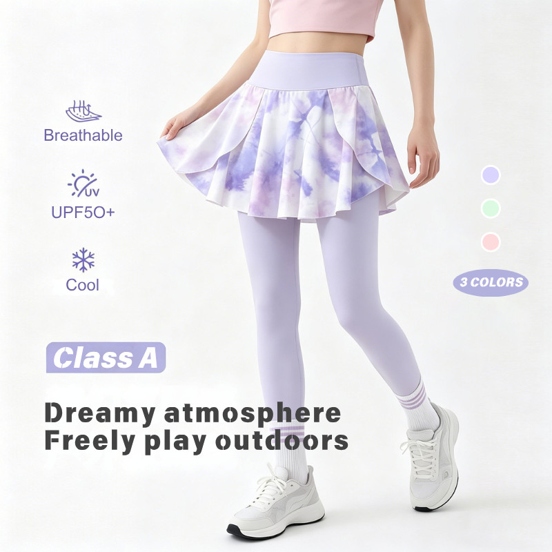 กางเกงเลกกิ้ง Skort ป้องกันแสงแดด UPF50+ | Tie‐Dye Quick-Dye กางเกงเทรนนิ่งกีฬาสําหรับเด็ก