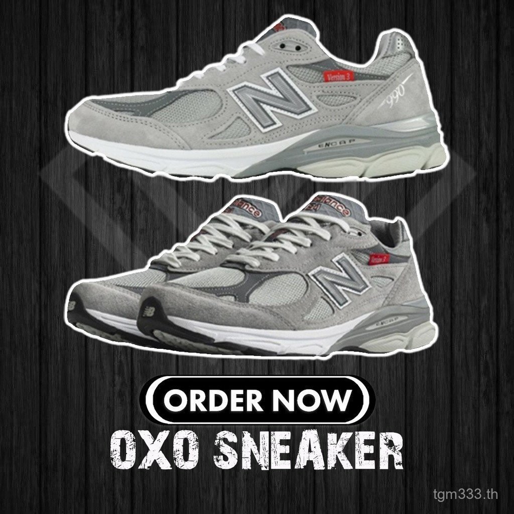 New Balance 990 V3 รองเท้ากีฬารองเท้าผ้าใบคุณภาพสูงสีเทาสีแดงสําหรับผู้ชายผู้หญิง nb990 100% m990v53