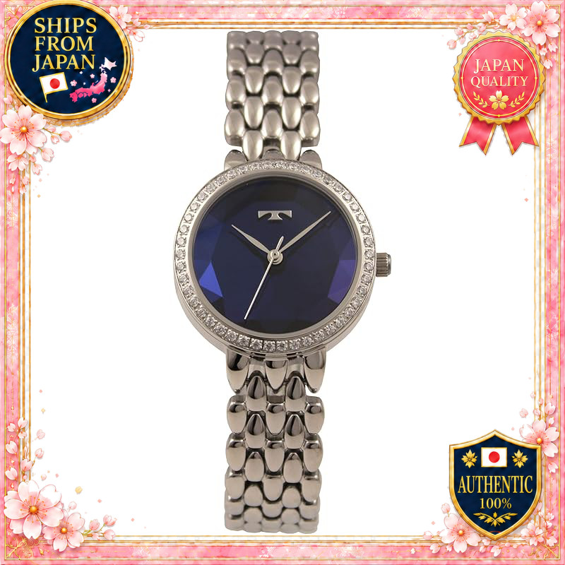 Tecnos T9900SN 3 Hands Watch Rhinestone Cut Glass Silver Ladies