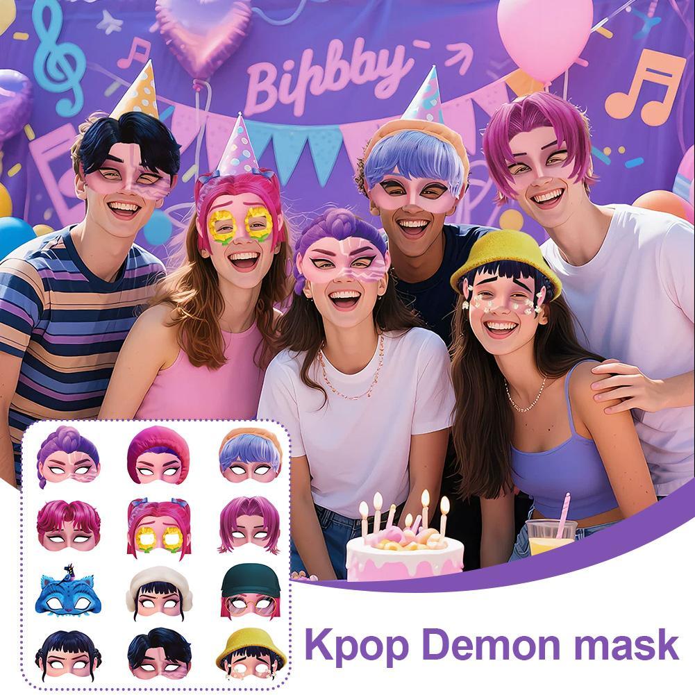 Kpop Demon Hunterk Theme Party การถ่ายภาพ Props กระดาษหน้ากากหน้ากาก Ball Face แต่งหน้าครึ่งตลก O0