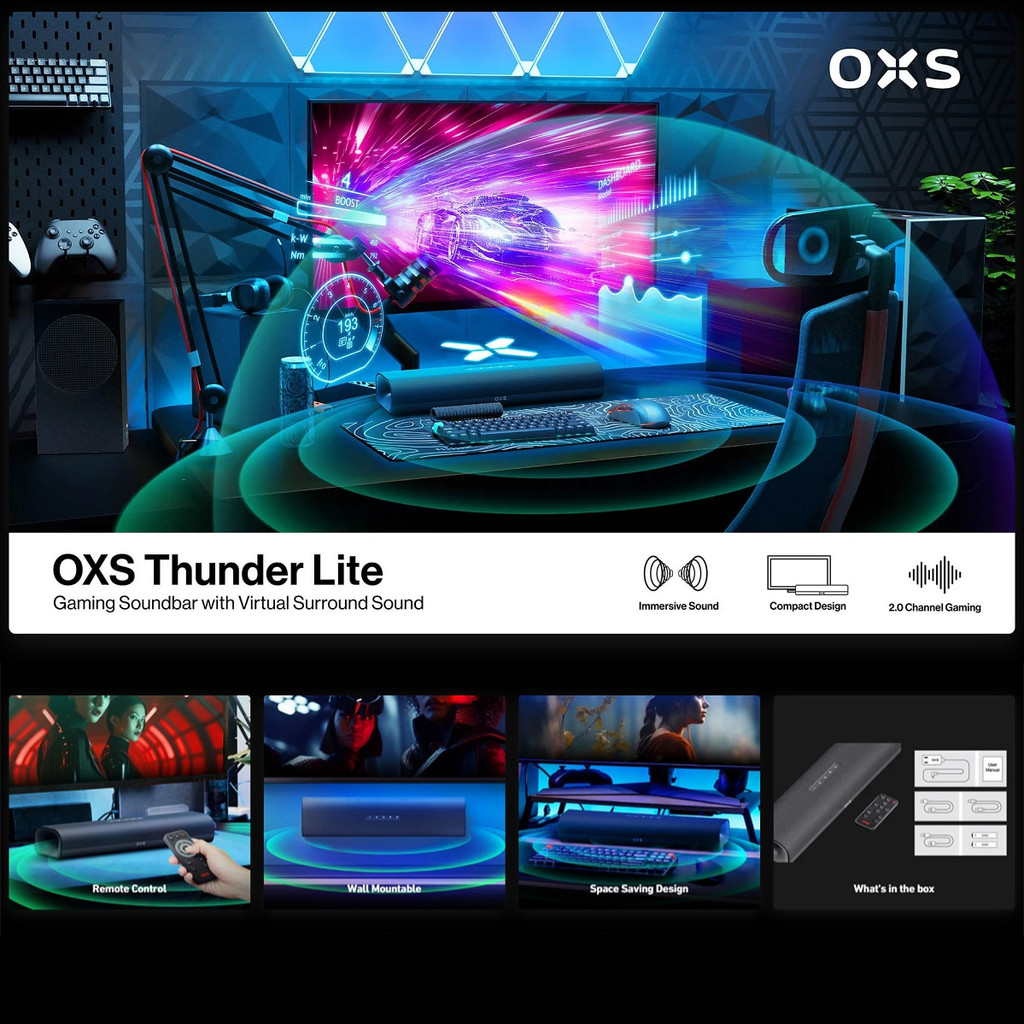 OXS Thunder Lite S2 PC Gaming Soundbar เสียงเซอร์ราวด์เสมือนไร้สายบลูทูธ 5.0