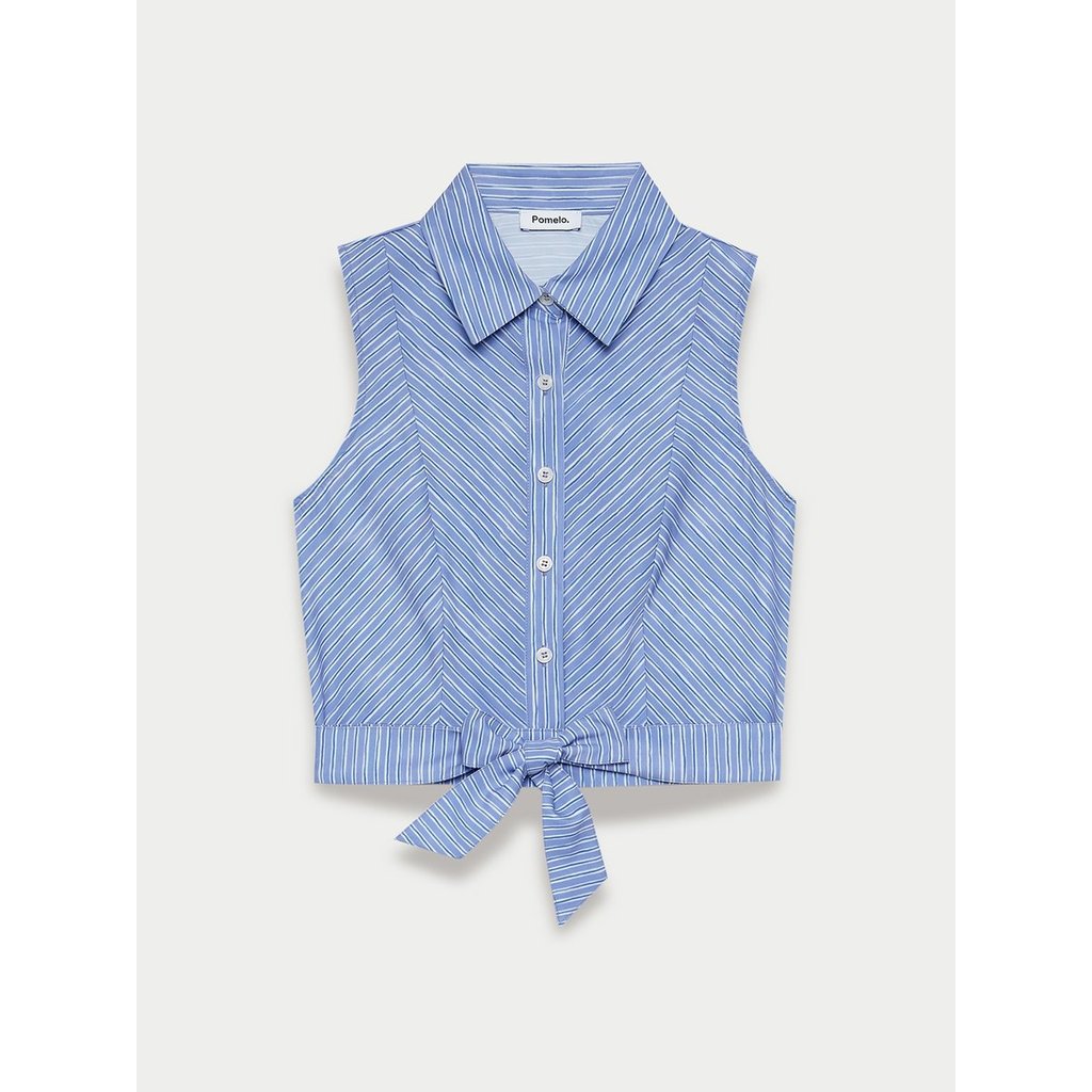 [Pomelo] เสื้อลายทางผูกโบว์ / Striped Tie-Front Top