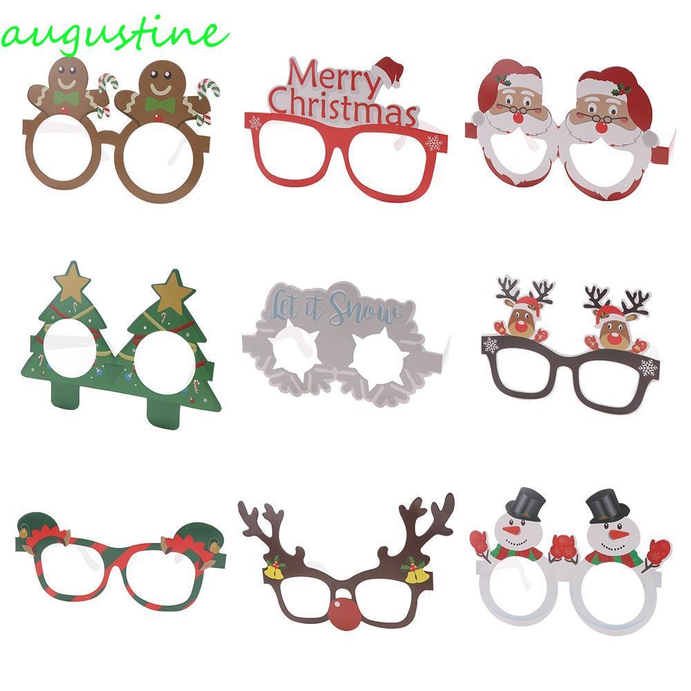 AUGUSTINE 9 ชิ้น/เซ็ต Santa Claus กระดาษแว่นตา, Papper การ์ตูน Snowflake Elk แว่นตา, Santa Claus/Sno
