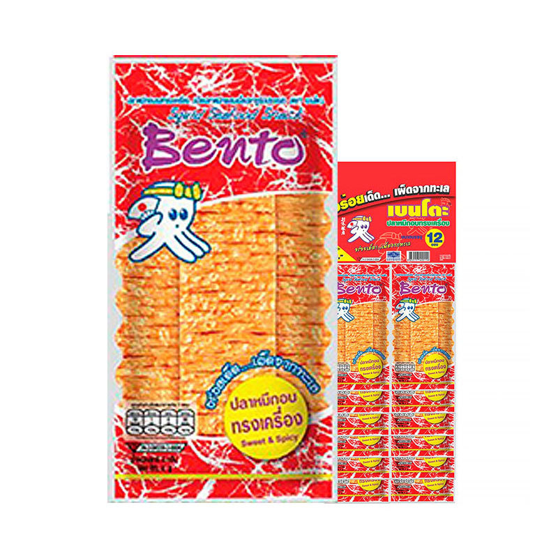 เบนโตะ หมึกอบทรงเครื่อง 4 ก. 12 ชิ้น (BENTO Bento Squid Seafood Snack Sweet & Spicy 4 g 12 pcs)
