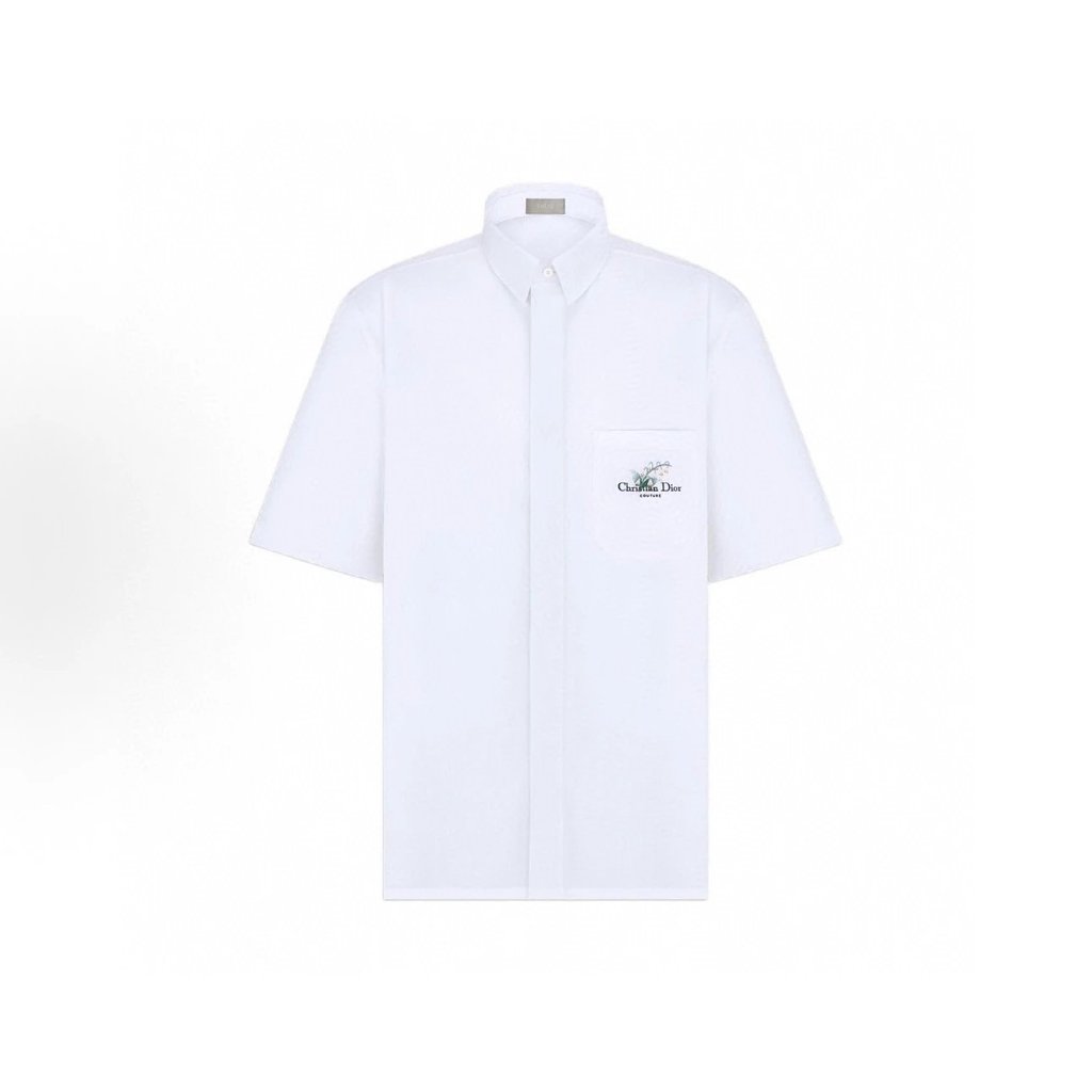 Ding Class dio CD Dior 25ss สไตล์ใหม่ Cotton House Silk Lily of the Valley ปักเสื้อเชิ้ตผู้ชายสีขาว!