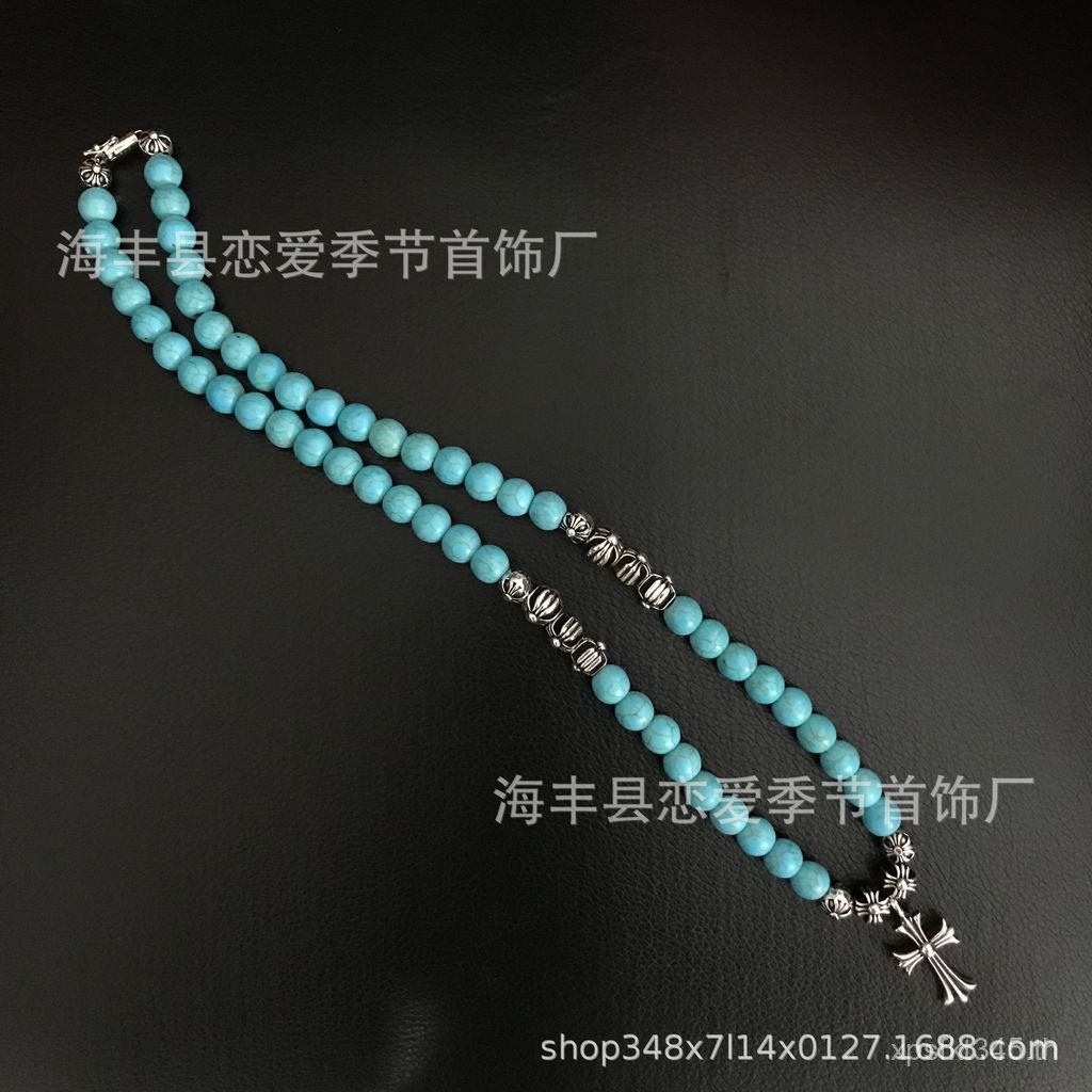 Ch Crow สไตล์ใหม่ Turquoise Cross เสื้อกันหนาวสร้อยคอ Distressed ผู้ชายผู้หญิง Retro Punk สร้อยคอ Du