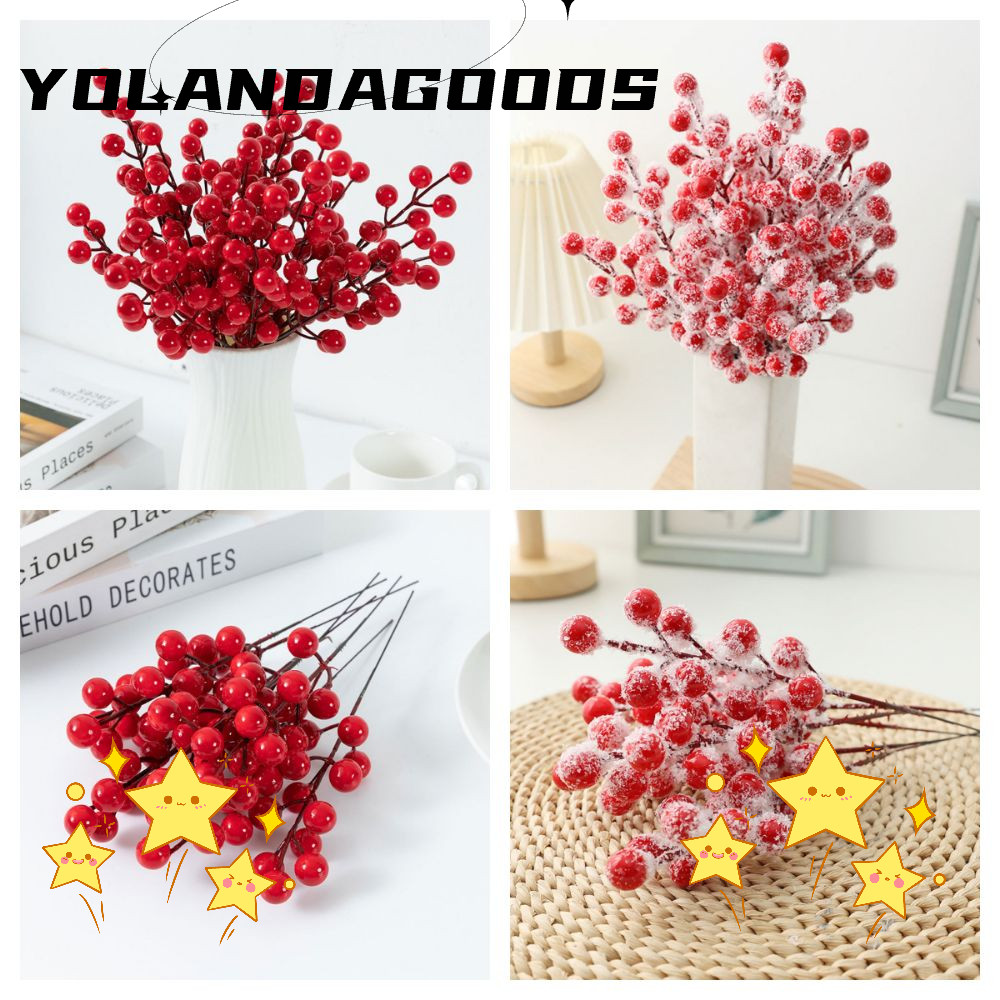 YOLA 10 ชิ้น Red Berries สาขา, อุปกรณ์ DIY ตกแต่งบ้านคริสต์มาส Berry สาขา, แพคเกจห่อของขวัญ Red ประด