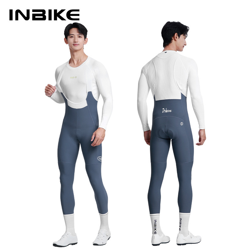 INBIKE กางเกงเอี้ยมปั่นจักรยานผู้ชาย ขายาว มีเบาะรองก้น ระบายอากาศ ยืดหยุ่น สำหรับจักรยานถนนและภูเขา
