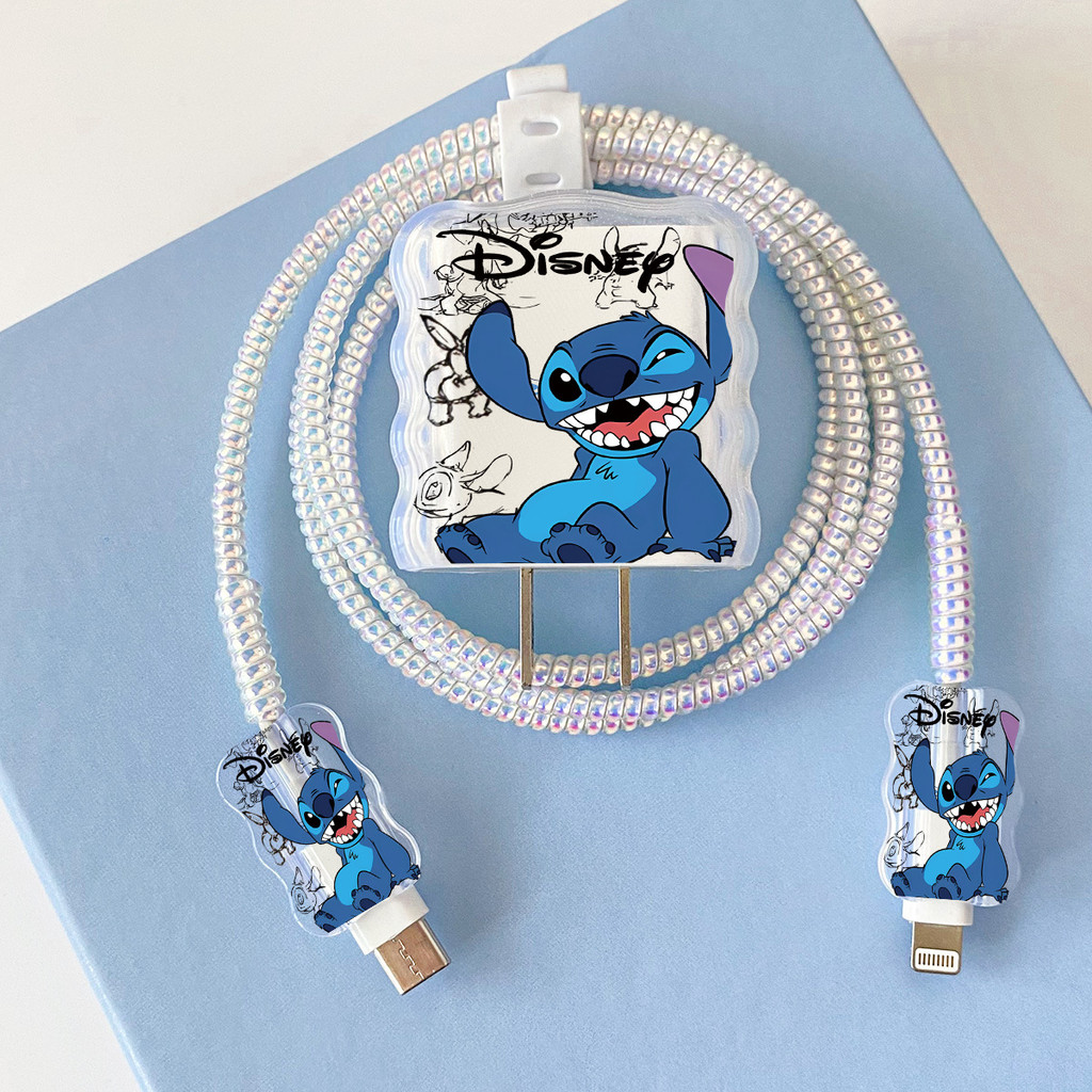 น่ารักการ์ตูนStitchรูปแบบChargerป้องกันกรณีเหมาะสําหรับApple iPhone20wสายเคเบิลข้อมูลป้องกันกรณีลวดกัดอุปกรณ์เหมาะสําหรับApple 11/12/13/14/15/16/17promax