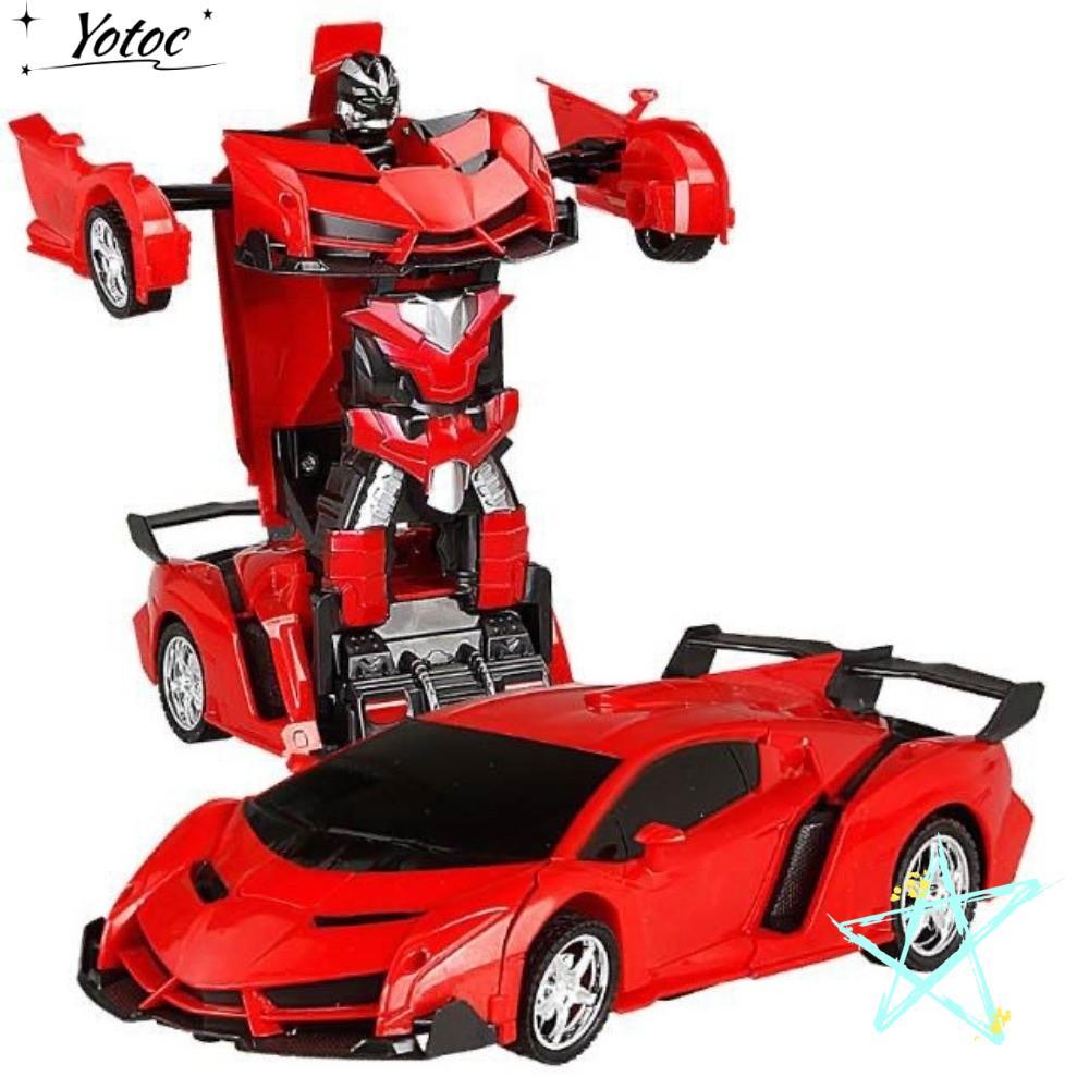 YOTOC หุ่นยนต์แปลงร่างได้, รีโมทคอนโทรลรถยนต์ RC ไฟฟ้า 2-in-1, ของขวัญรถเปลี่ยนรูปแบบปุ่มเดียว