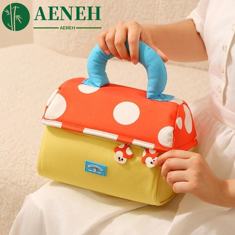 AENEH Mushroom Makeup Bag, Multifunctional Aesthetic Handheld Cosmetic Case, Cute Zipper Oxford clot