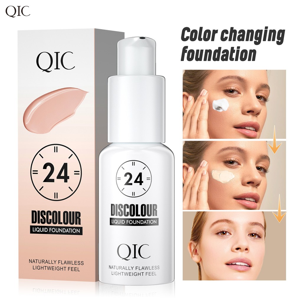 Cross-Border QIC อุณหภูมิเปลี่ยนสีผิว Liquid Foundation Brightening แบบพกพาคอนซีลเลอร์ Liquid ไม่ง่า