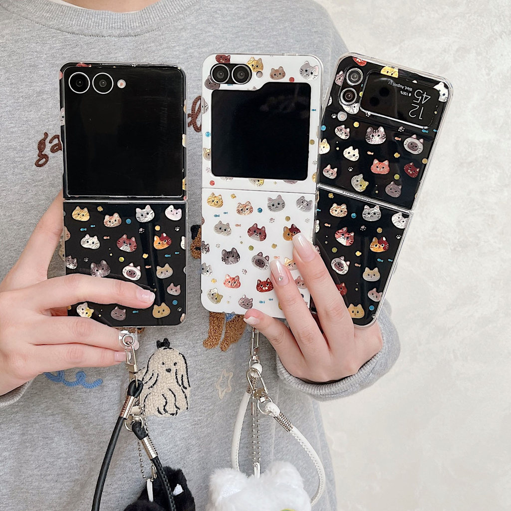 LUSHUO เคสโทรศัพท์สําหรับ OPPO ค้นหา N3 Flip Galaxy Z Flip 7 6 5 4 3 Flip7 Flip6 Flip5 Flip4 Flip3 Mix Flip 1 2 แมวน่ารัก PC ฝาหลังสําหรับ Oppo N3Flip MixFlip MixFlip Mix