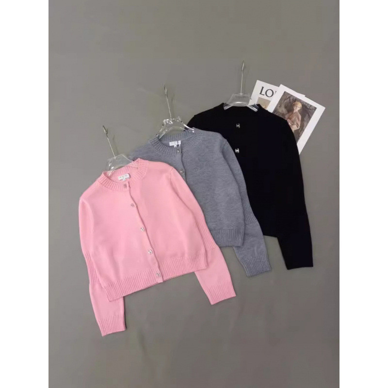 FEJB CHA# 2024Autumn New Knitted Long Sleeve Cardigan Top Celebrity Round Neck High-end Coat for Wom