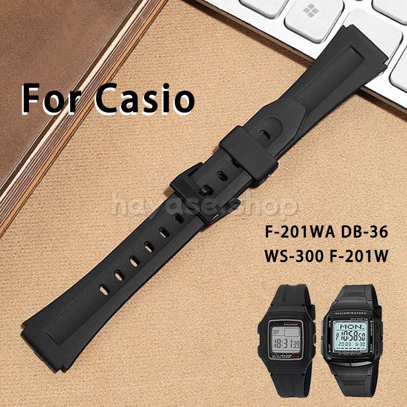 18 มม.สําหรับ Casio G-shock F-201WA DB-36 WS-300 F-201W PU Watchband สําหรับดําน้ํากันน้ํากีฬาสายนาฬ