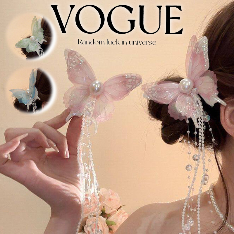 Vogue🌟พร้อมส่ง🌟 กิ๊บติดผม ดีเทลพู่ผีเสื้อแต่งมุก สไตล์จีนเครื่องประดับผม สวยสง่า (VO-90)