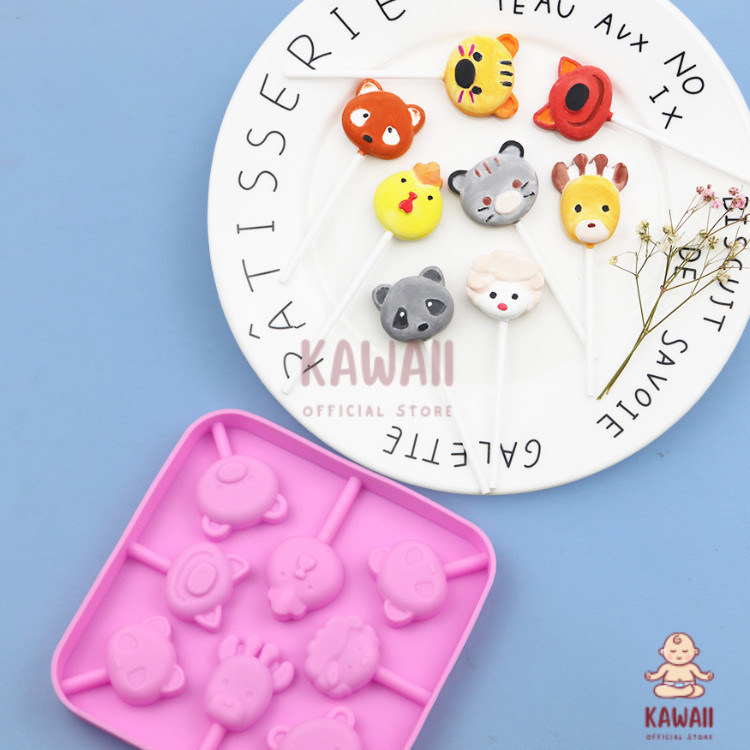 KS 8in1 Zoo Lollipop Candy Mold ไม่รวมแท่ง / แม่พิมพ์ Bonbon หมีไก่เสือช็อคโกแลต