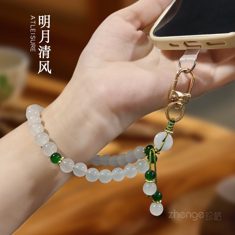 ห่วงโซ่โทรศัพท์มือถือหญิงโบราณเครื่องประดับข้อมือสั้นกรณีโทรศัพท์จี้ลูกปัดสร้อยข้อมือเดินทางกลางแจ้งเชือก