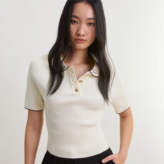 [Pomelo] เสื้อโปโลถักขอบตัดกัน / Contrast Trim Polo Knitted Top