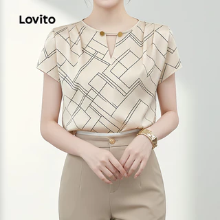 Lovito เสื้อเบลาส์ผู้หญิง สีแอปริคอต แบบกระดุมผ่าหน้า ดีไซน์โปร่งสําหรับฤดูใบไม้ผลิ/ฤดูร้อน เกาหลี อินเทรนด์ LK6AD134