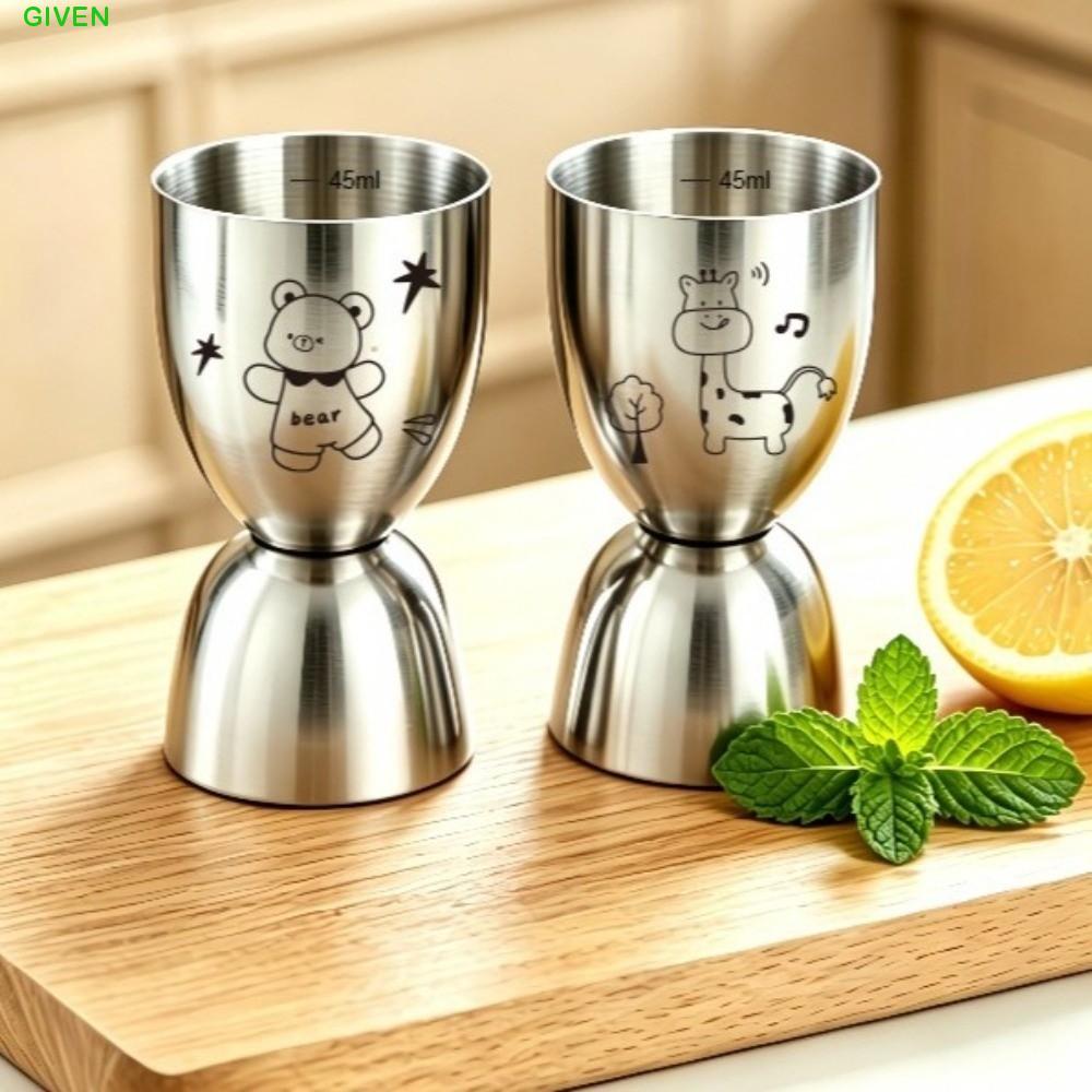 GIVEN Dual Heads Jigger, 30/60ML Double-Sided Stainless Steel Jigger, Creative Mact with Scale Carto