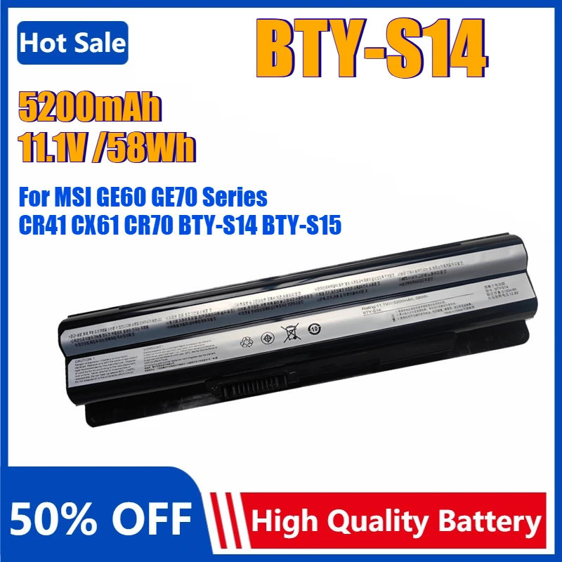 ใหม่ 6 เซลล์ BTY-S14 แบตเตอรี่แล็ปท็อปสําหรับ MSI GE60 GE70 Series CR41 CX61 CR70 BTY-S15 CR650 FR70