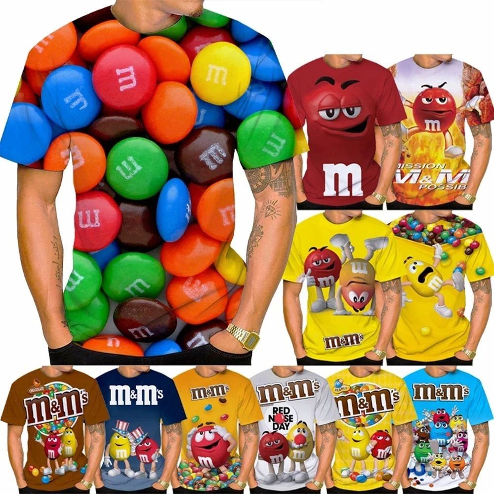 M&ms Chocolate Beans 3D พิมพ์เสื้อยืดแฟชั่นสบายๆรอบคอผู้ชายและผู้หญิงน่ารักและตลกแขนสั้นเด็ก Tees To