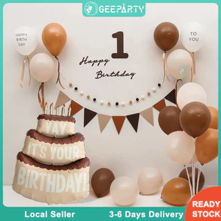 GeeParty ชุดลูกโป่งสีนู้ดน้ำตาล 28 ชิ้น พร้อมแบนเนอร์ผ้าสักหลาดลายกาแฟและขาตั้งลูกโป่ง สำหรับตกแต่งงานวันเกิด