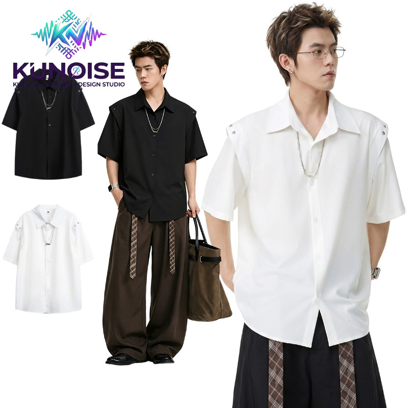 KUNOISE เสื้อเชิ้ตผู้ชายแขนสั้นแบรนด์แฟชั่นอเมริกันสไตล์ทํางานคุณภาพสูง