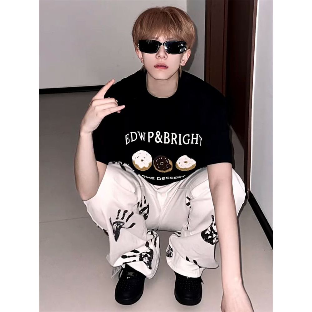 American Hip-HopHigh Streetปาล์มพิมพ์กางเกงกางเกงยีนส์ผู้ชายผู้หญิงHiphop Streetสวมใส่ทอดStreetรูปแบ