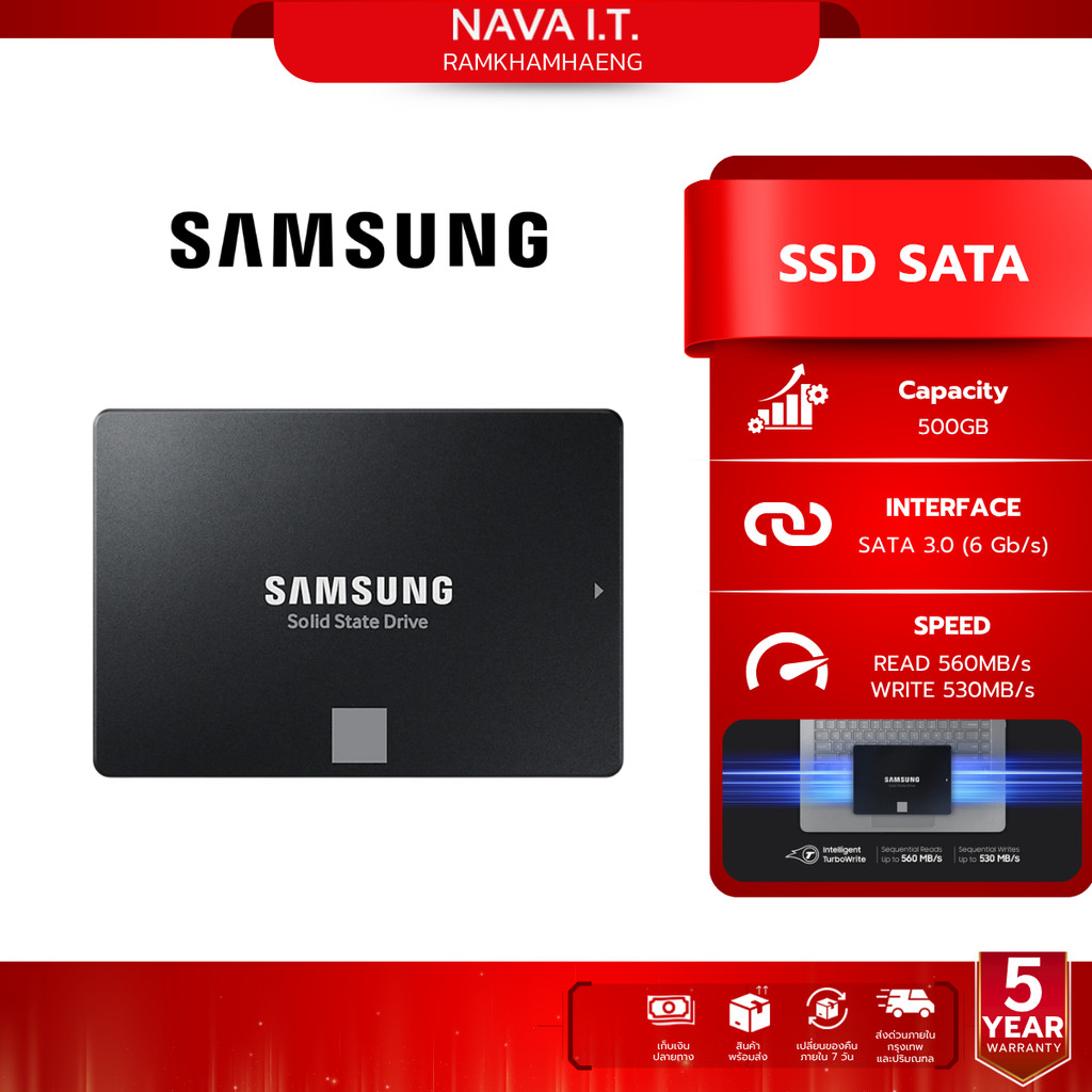 SAMSUNG 870 EVO SSD SATA 2.5" 560 / 530 MB/s (870 EVO / MZ-77E) ความจุ 500GB รับประกัน 5 ปี