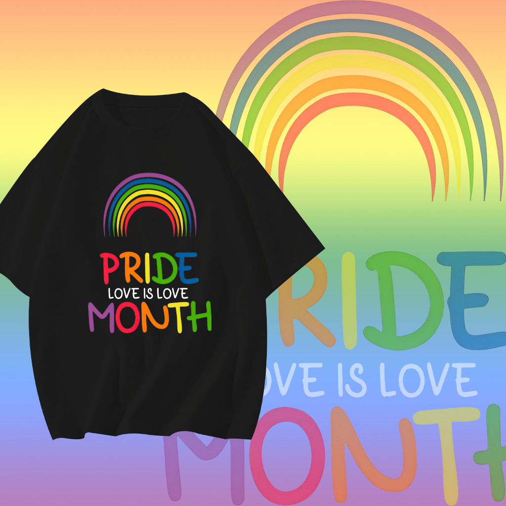 LGBT เสื้อยืดคอกลม Pride Month สายรุ้ง Love Is Love สไตล์มินิมอล ผ้าฝ้าย100% เหมาะชายหญิง นุ่มสบาย S-5XL