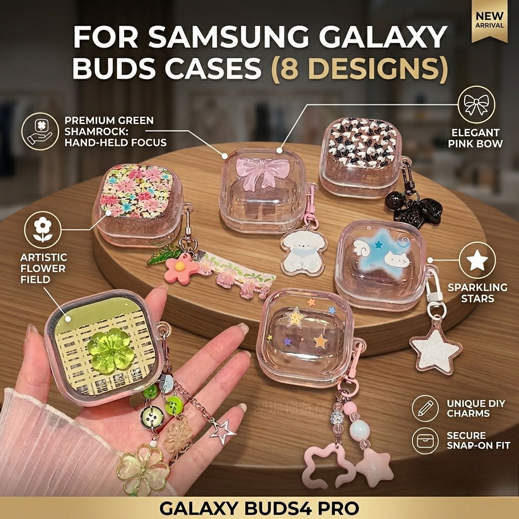 เคสการ์ตูน Soft Shell สําหรับ Galaxy Buds 4/4 Pro/3 FE Pro/Live/2 Pro/Core พร้อมฝาครอบป้องกันจี้