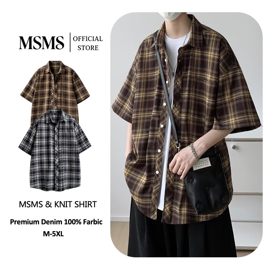 MSMS เสื้อเชิ้ตแขนสั้นลําลอง ทรงหลวม ลายสก๊อต แฟชั่นฤดูร้อน สไตล์ฮ่องกง สําหรับผู้ชาย