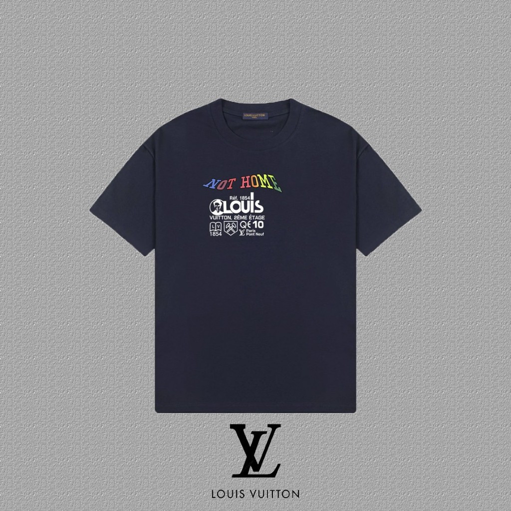 LOU * IS VUIT * TON/L * V/2026 ต้นฤดูใบไม้ผลิสไตล์ใหม่เสื้อยืดแขนสั้นผู้ชายผู้หญิงคู่สไตล์รอบคอหนาแน