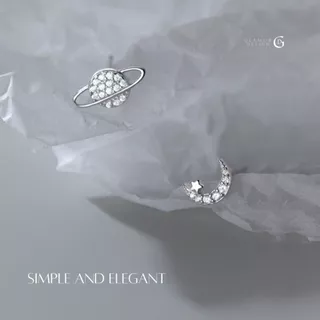 YY.Fashion✨ ต่างหูเงินแท้ Solis & Luna ซีรีส์ Planet ต่างหูเพชรแฟชั่น จี้พระจันทร์ ดาวเสาร์ E016