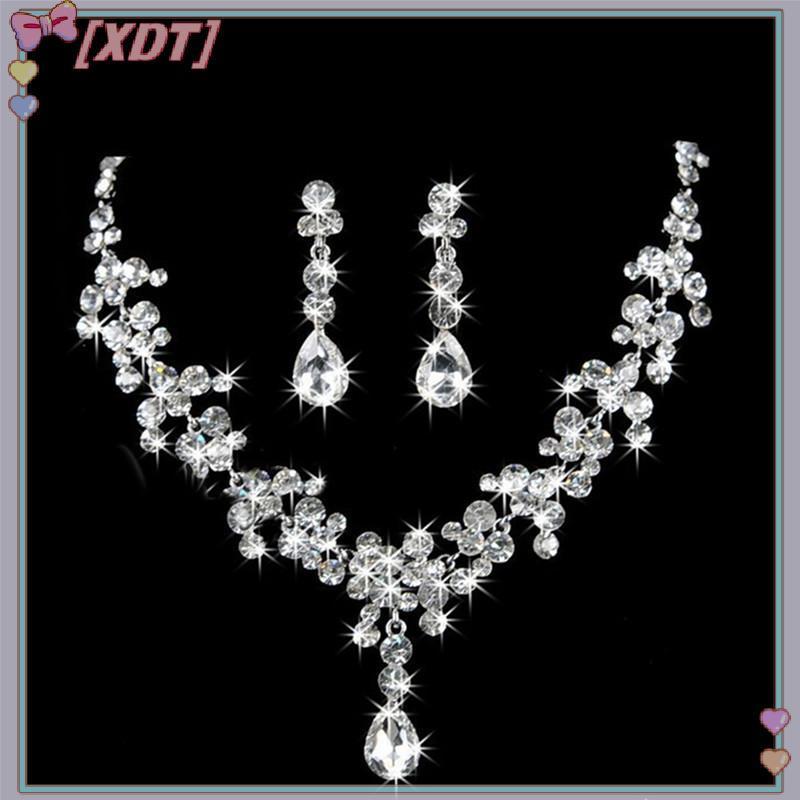 XDT ชุดเครื่องประดับเงินสำหรับเจ้าบ่าวเจ้าสาว พร้อมคริสตัลและเรือนเพชร ประกอบด้วยสร้อยคอมากกว่ายและต